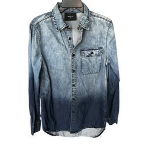 DEAD denim Blue Jean stonewashed ombre oversized button front mens shirt sz XS